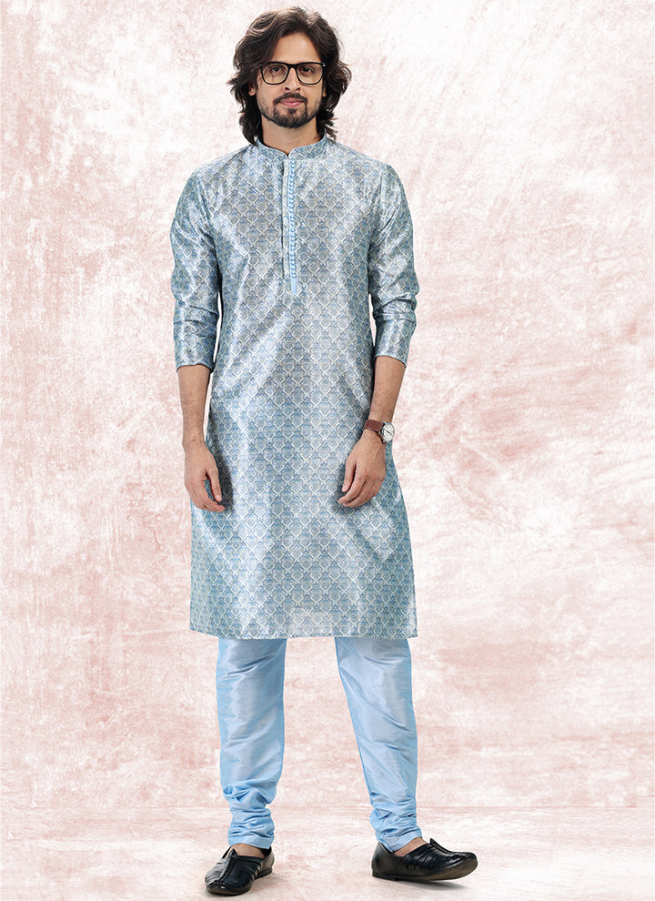 Sky Blue Banarasi Silk Festival Wear Jacquard Kurta Pajama