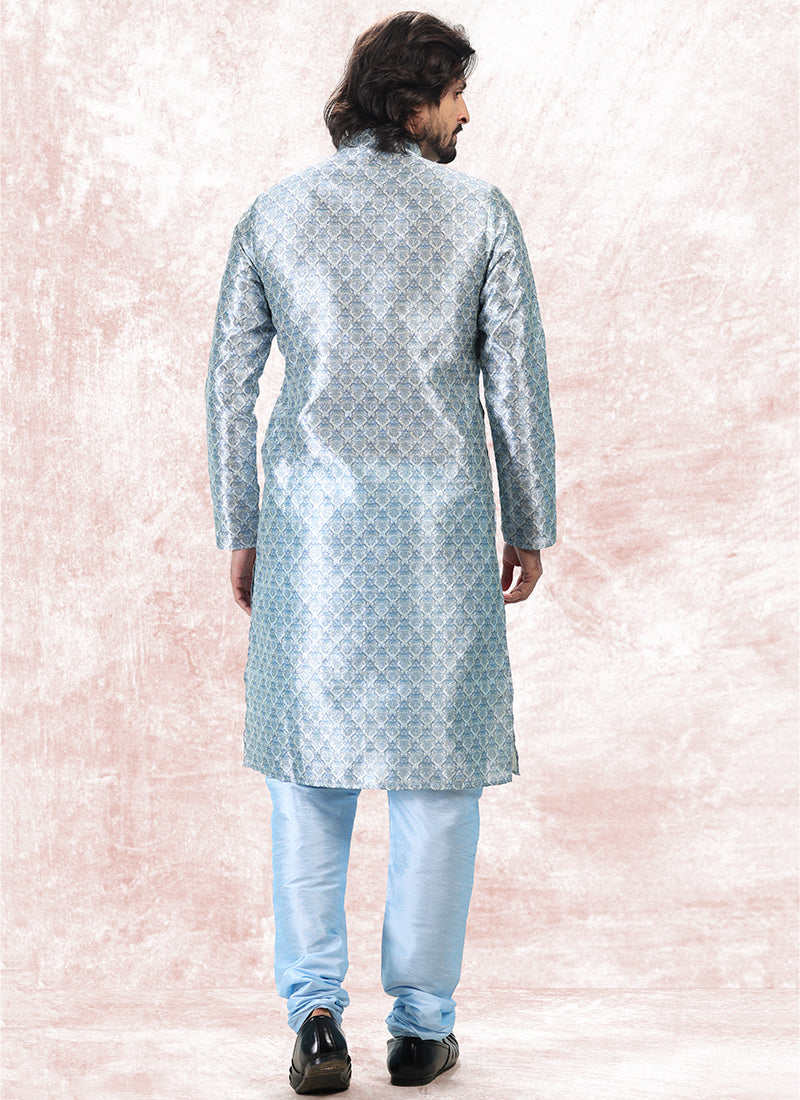 Sky Blue Banarasi Silk Festival Wear Jacquard Kurta Pajama