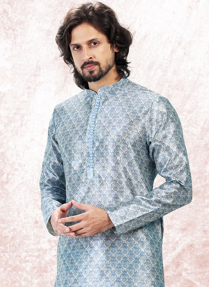 Sky Blue Banarasi Silk Festival Wear Jacquard Kurta Pajama