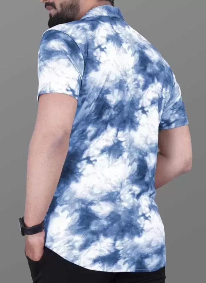 Cotton Lycra Sky Blue Casual Wear Printed Mens Shirt