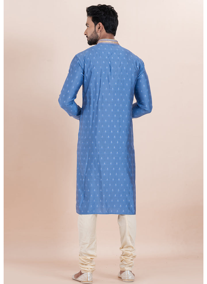 Silk Sky  Ceremonial Wear Jacquard Work Readymade Kurta Pajama