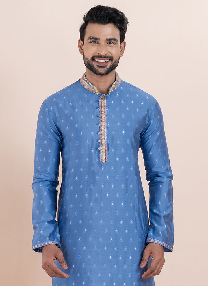 Silk Sky  Ceremonial Wear Jacquard Work Readymade Kurta Pajama
