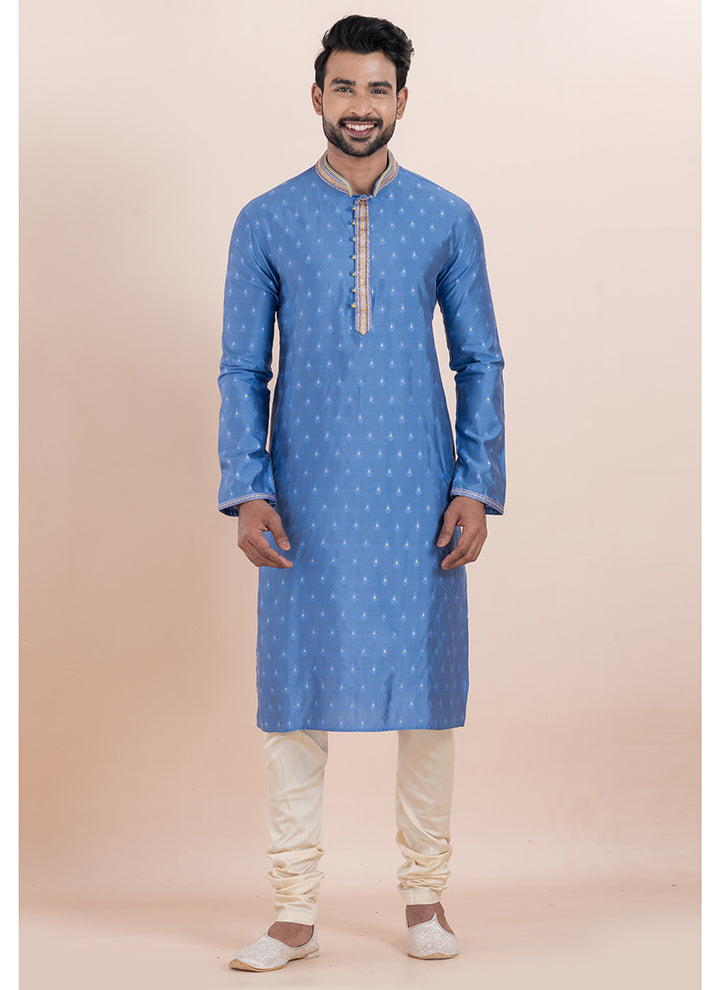 Silk Sky  Ceremonial Wear Jacquard Work Readymade Kurta Pajama