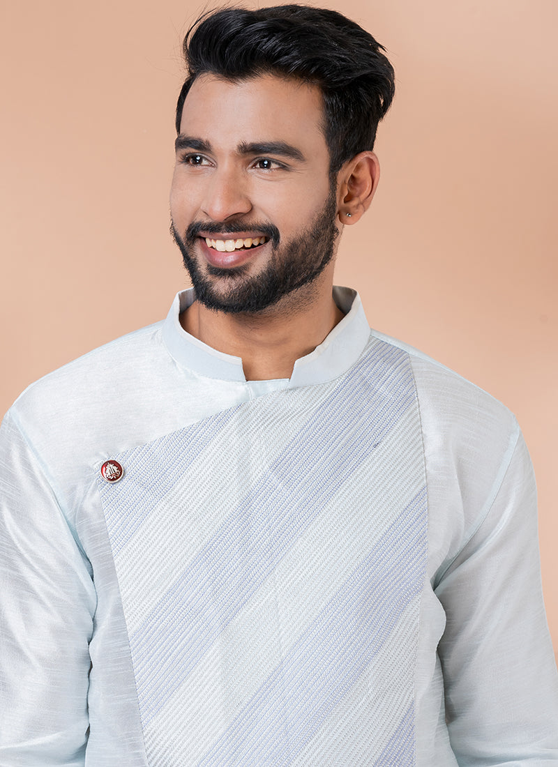 Banarasi Dhupion  Sky Blue Traditional Wear Weaving Kurta Pajama