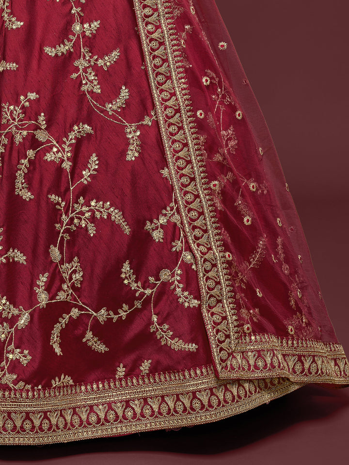 Super Maroon Thread Embroidery Art Silk Wedding Lehenga Choli