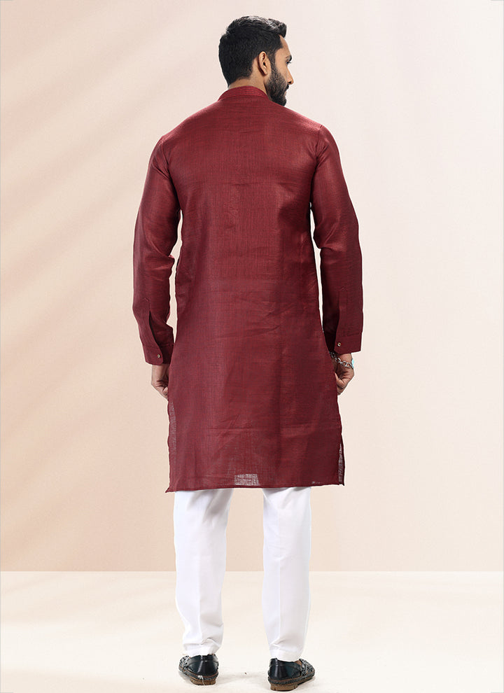 WINE Cotton Linen Festival Wear Pintux Kurta Pajama