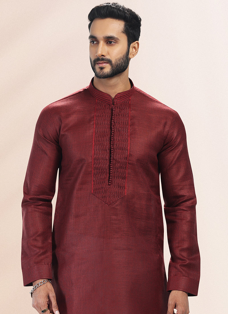 WINE Cotton Linen Festival Wear Pintux Kurta Pajama
