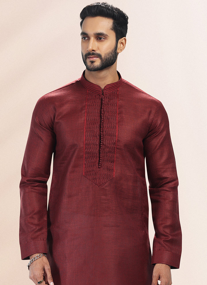 WINE Cotton Linen Festival Wear Pintux Kurta Pajama