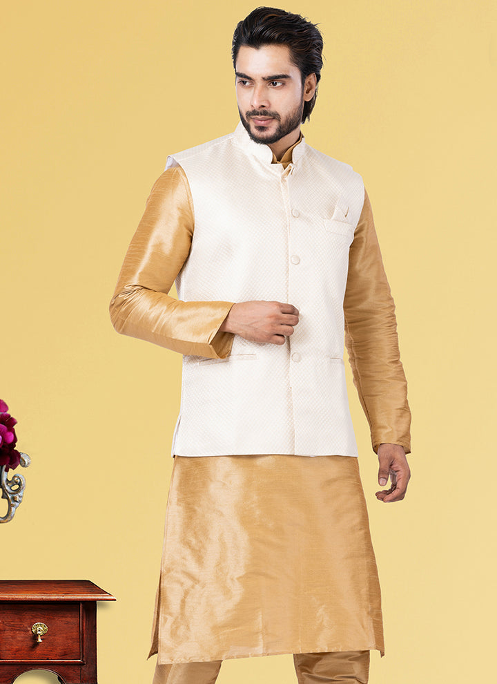 Dimond Fabric White Festival Wear Embroidery Work Readymade Men's Waistcoat