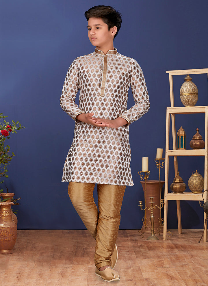 Jacquard Silk White Wedding Wear Weaving Readymade Kurta Pajama