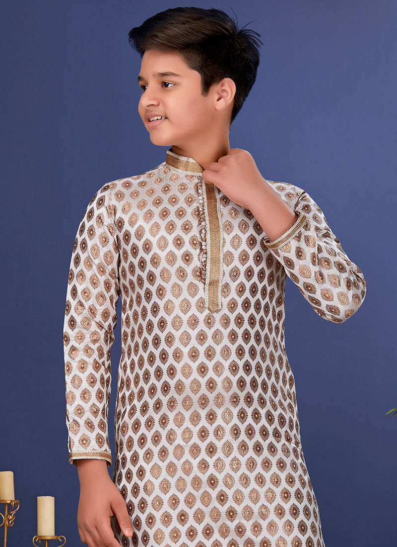 Jacquard Silk White Wedding Wear Weaving Readymade Kurta Pajama