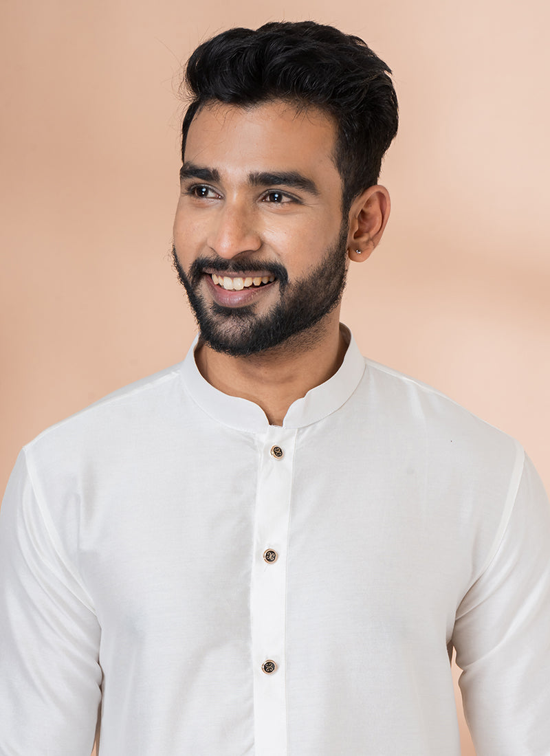 Viscose White Traditional Wear Plain Kurta Pajama