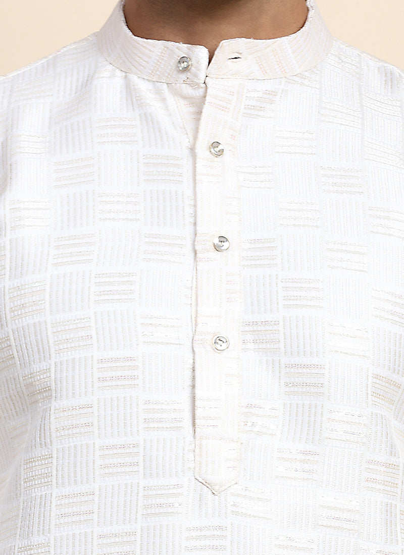 Viscose Jacquard White Festival Wear Weaving  Readymade Kurta Pajama