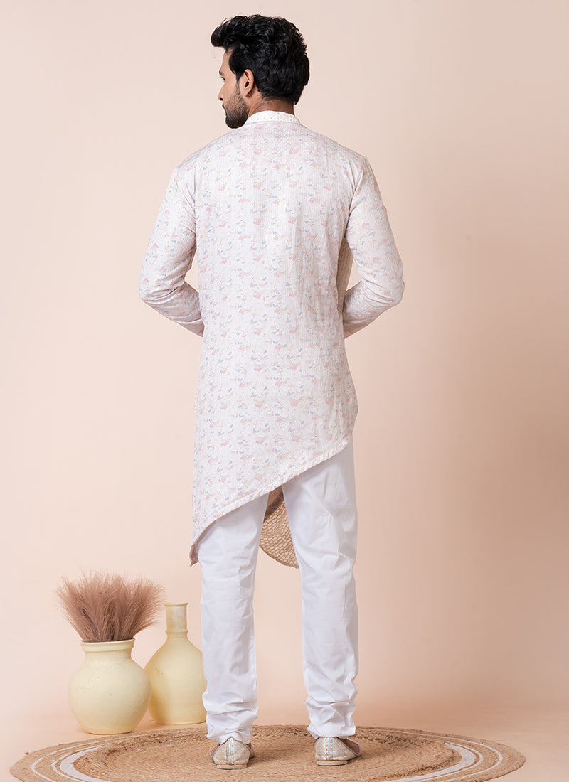 Viscose White Multi Festival Wear Printed Readymade Kurta Pajama