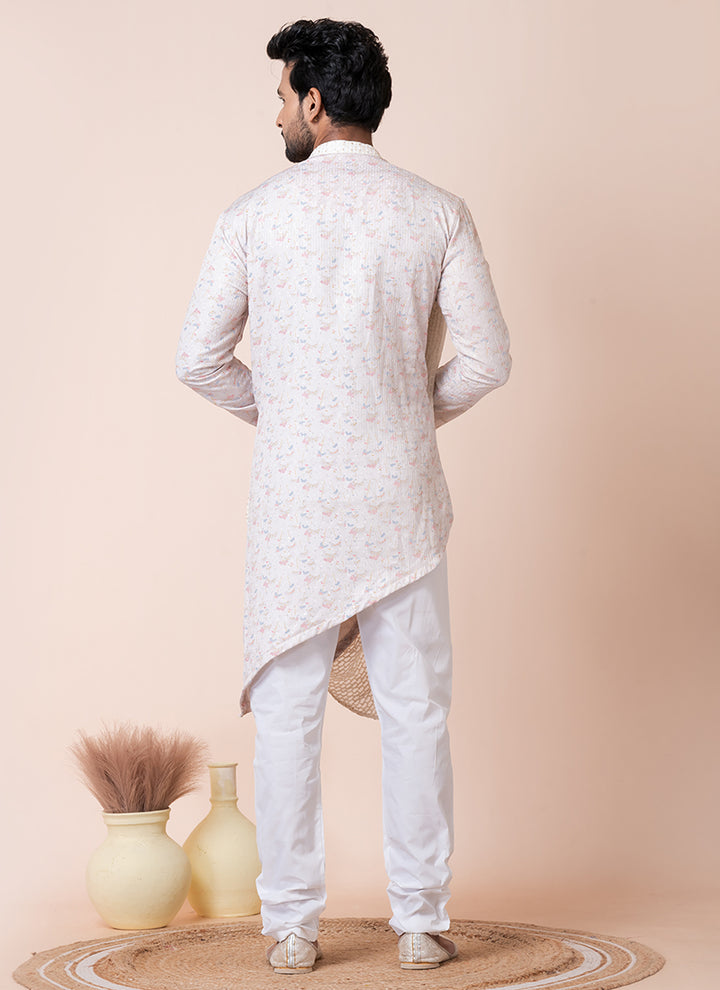 Viscose White Multi Festival Wear Printed Readymade Kurta Pajama