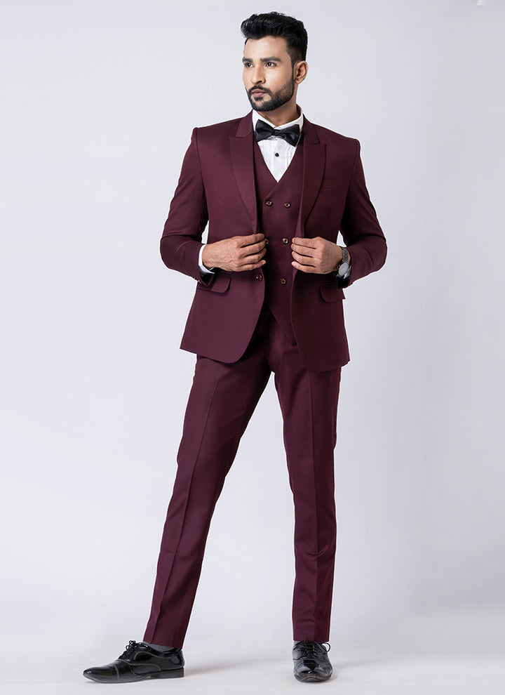 Polyster Mix Wine Ceremonial Wear Stylish Tuxedo Suit