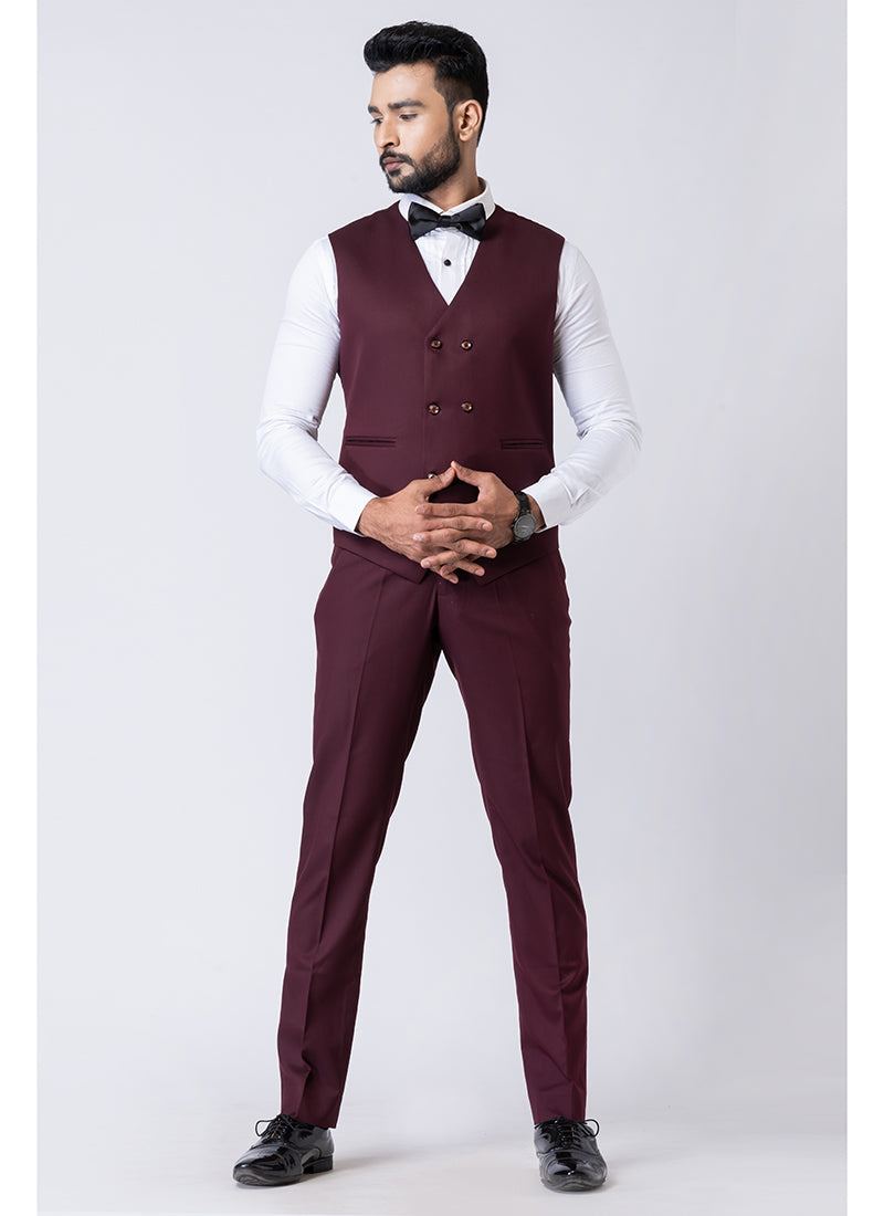 Polyster Mix Wine Ceremonial Wear Stylish Tuxedo Suit