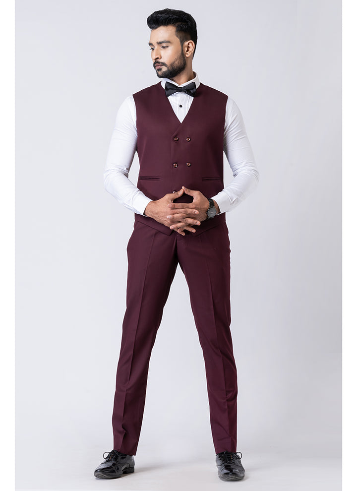 Polyster Mix Wine Ceremonial Wear Stylish Tuxedo Suit