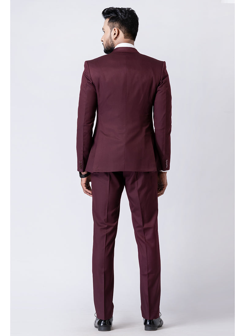 Polyster Mix Wine Ceremonial Wear Stylish Tuxedo Suit