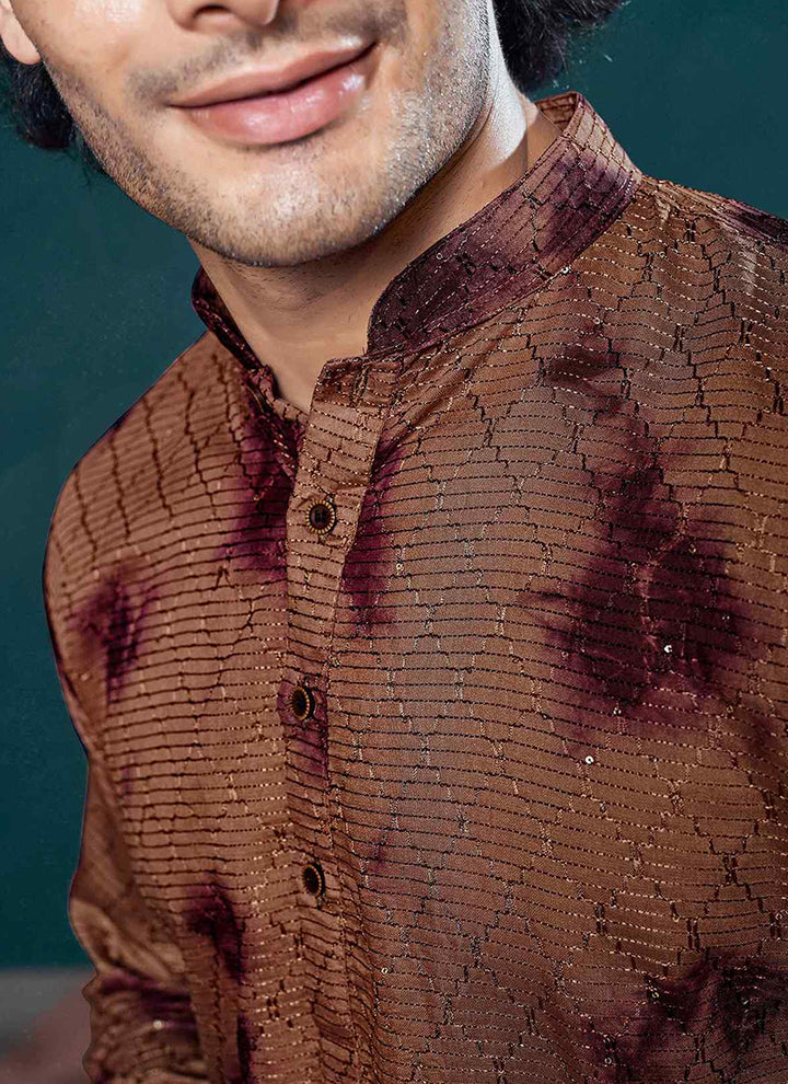 Viscose Wine Eid Wear Embroidery Work Readymade Kurta Pajama