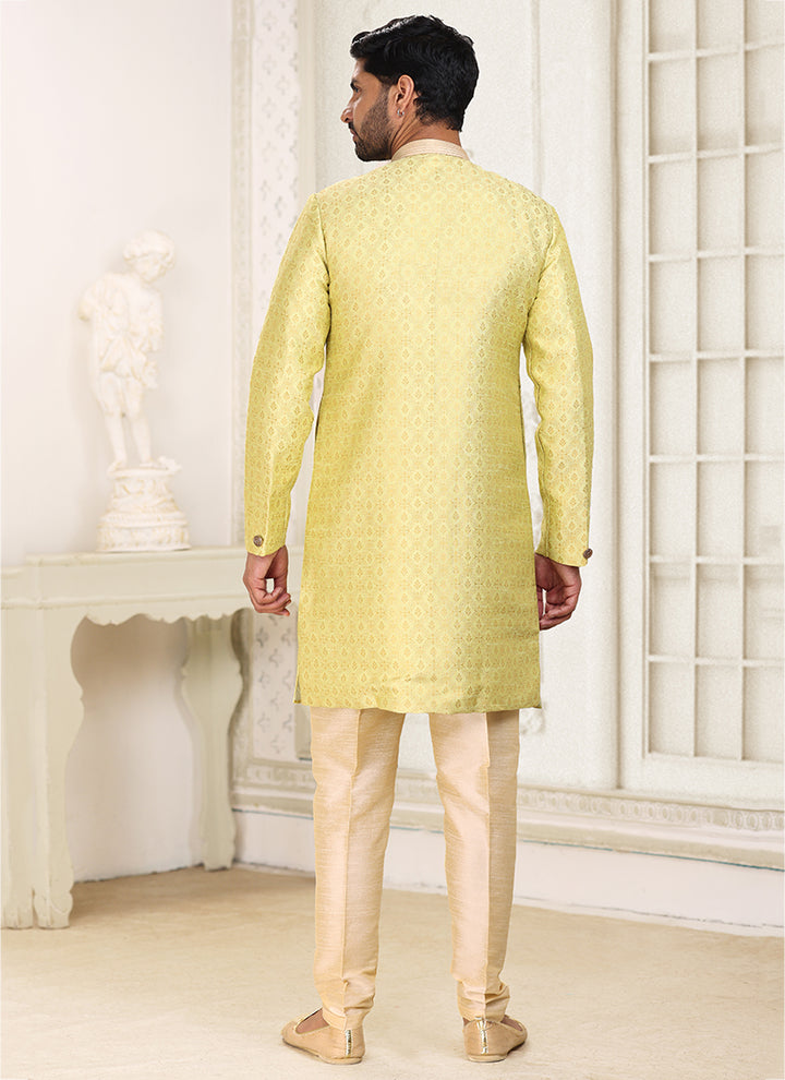 Yellow Banarasi Jacquard Festival Wear Weaving Indo Western