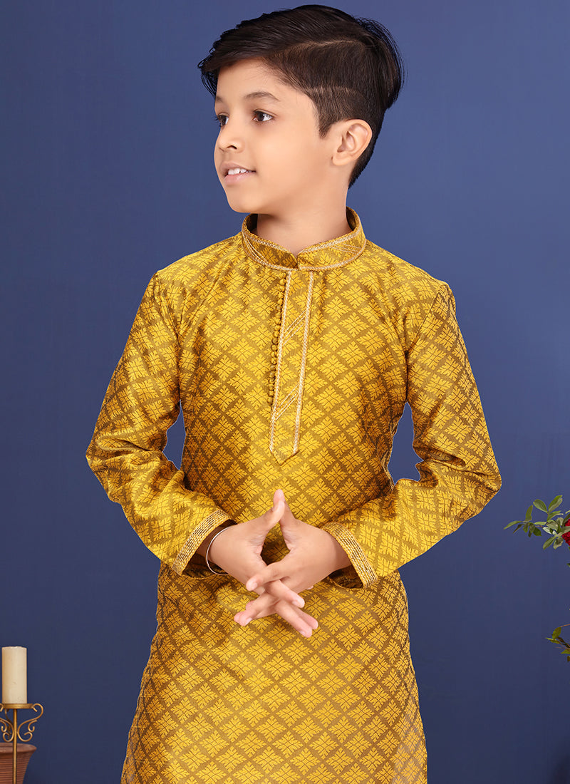 Blackberry Yellow Wedding Wear Weaving Readymade Kurta Pajama