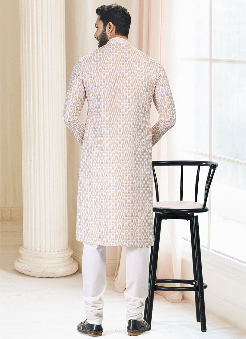 Yellow Cotton Traditional Wear Thread Work Kurta Pajama