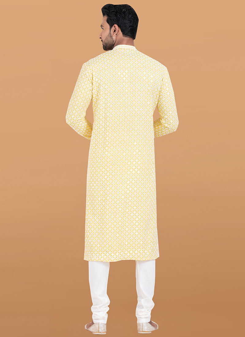 Rayon Yellow Festival Wear Embroidery Work Readymade Kurta Pajama