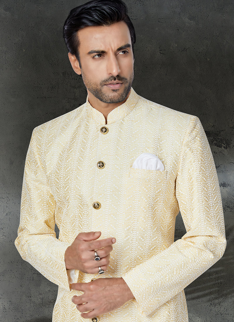 Yellow Silk Festival Wear Embroidery Work Kurta Pajama