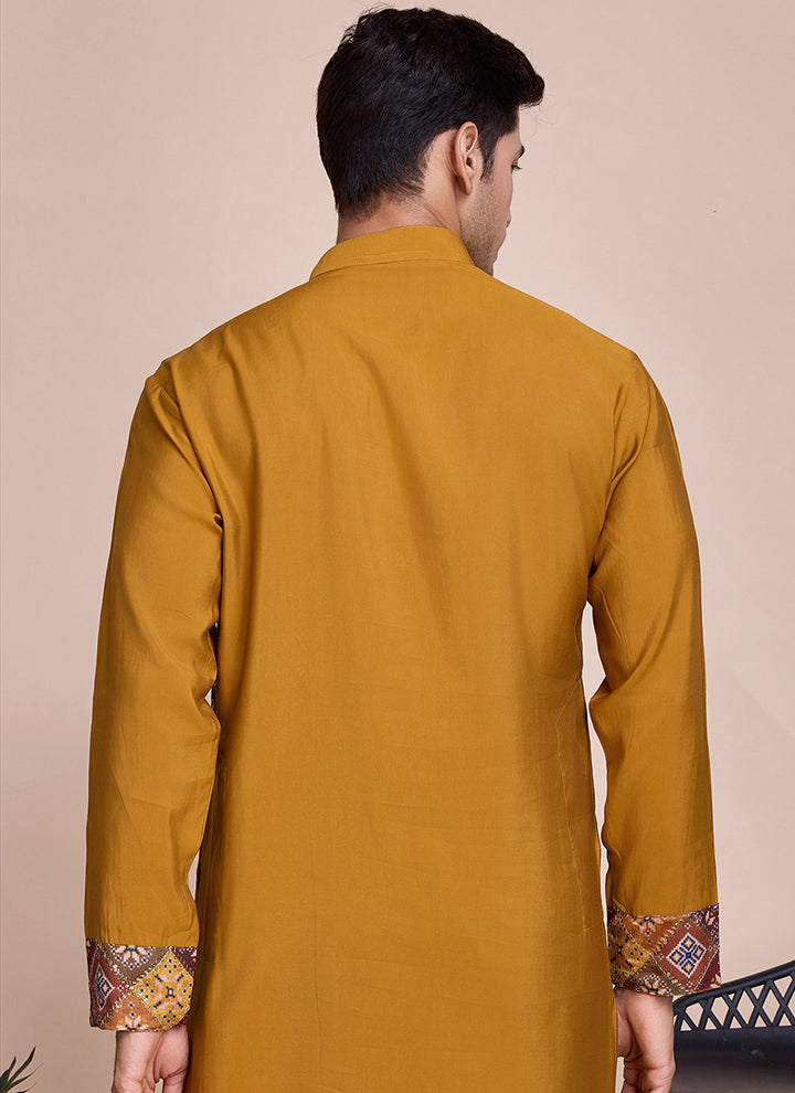 Silk Yellow Festival Wear Sequins Work Readymade Kurta With Dupatta