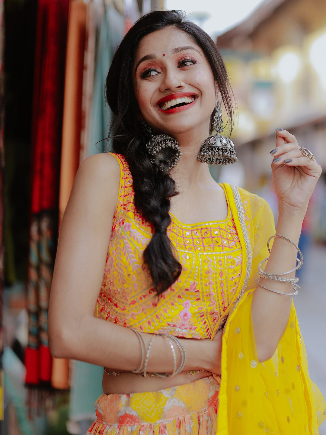 Yellow Printed Organza Haldi Wear Lehenga Choli