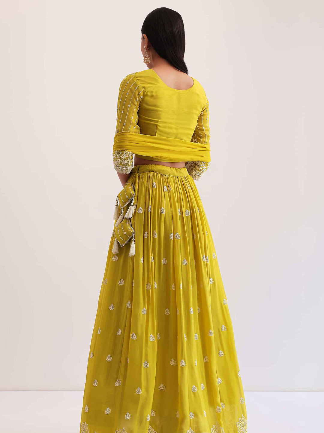 Yellow Sequins Georgette Haldi Wear Lehenga Choli
