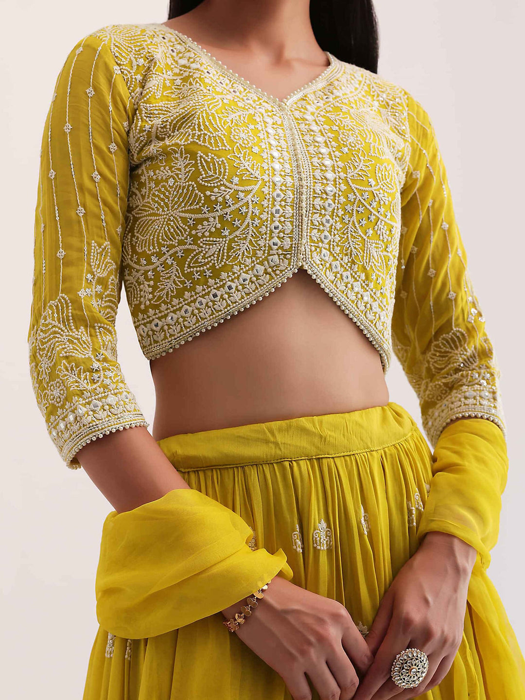 Yellow Sequins Georgette Haldi Wear Lehenga Choli