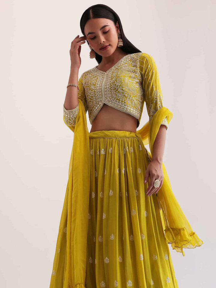 Yellow Sequins Georgette Haldi Wear Lehenga Choli