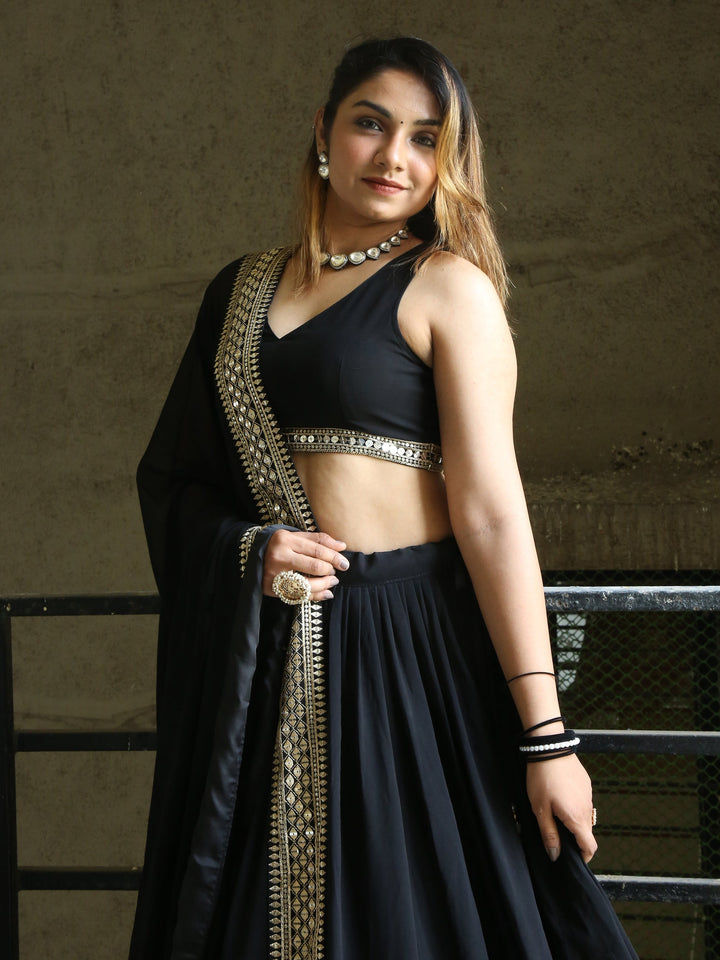 Black Zari Embroidered Georgette Reception Wear Lehenga Choli