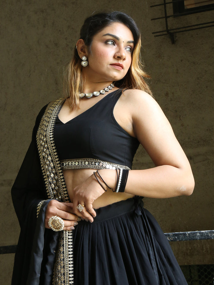 Black Zari Embroidered Georgette Reception Wear Lehenga Choli