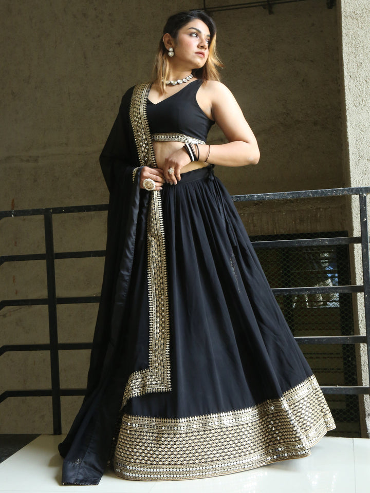 Black Zari Embroidered Georgette Reception Wear Lehenga Choli
