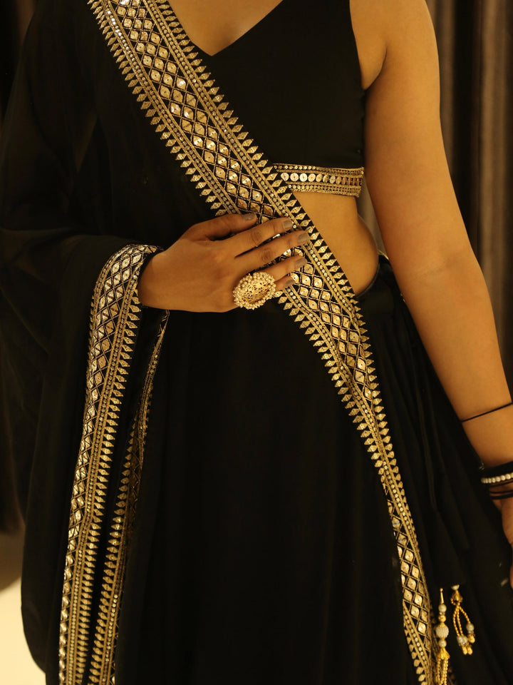 Black Zari Embroidered Georgette Reception Wear Lehenga Choli