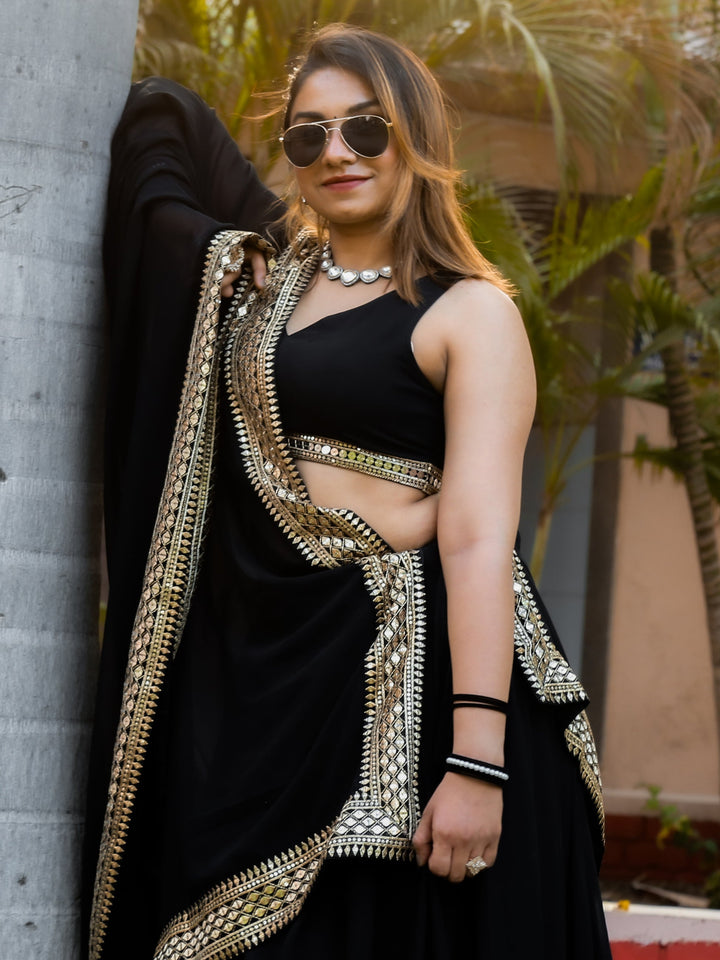 Black Zari Embroidered Georgette Reception Wear Lehenga Choli
