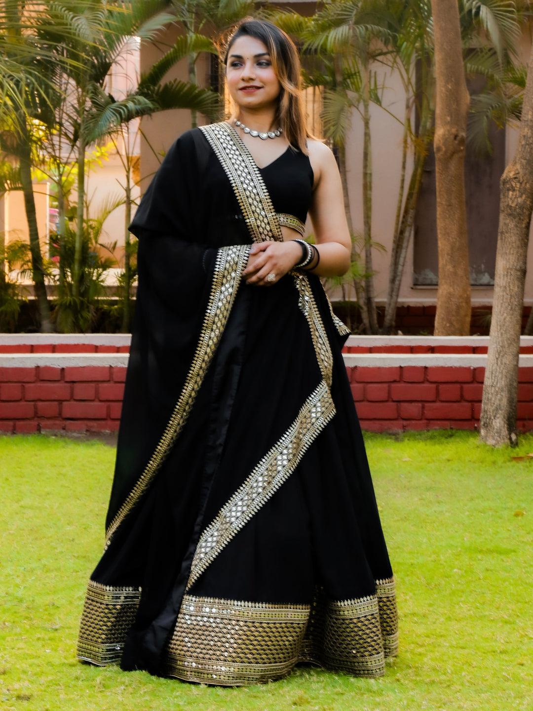 Black Zari Embroidered Georgette Reception Wear Lehenga Choli