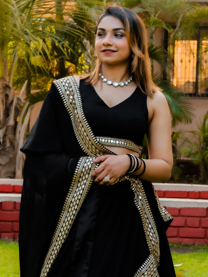 Black Zari Embroidered Georgette Reception Wear Lehenga Choli