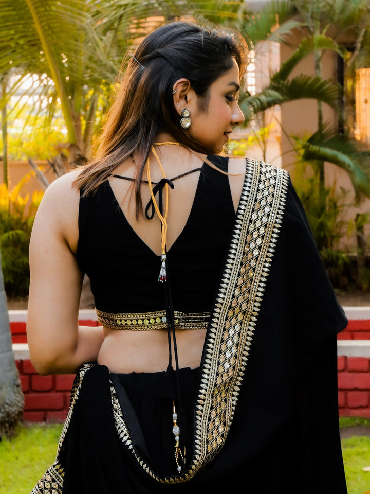 Black Zari Embroidered Georgette Reception Wear Lehenga Choli