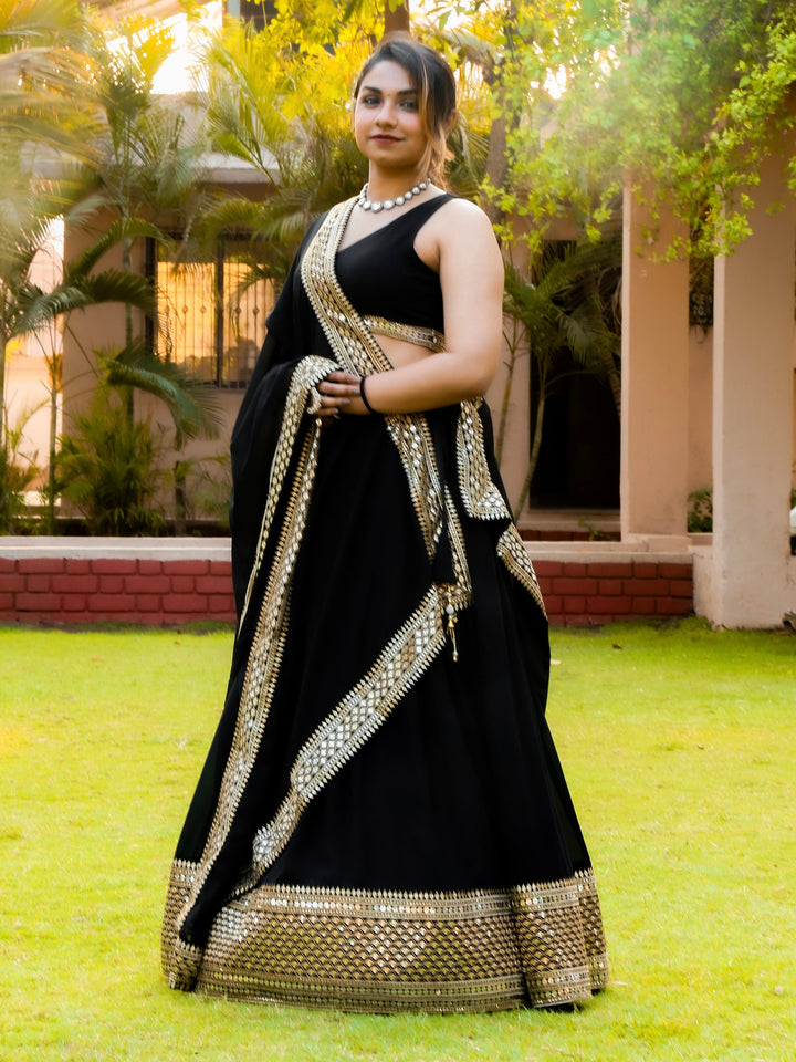 Black Zari Embroidered Georgette Reception Wear Lehenga Choli