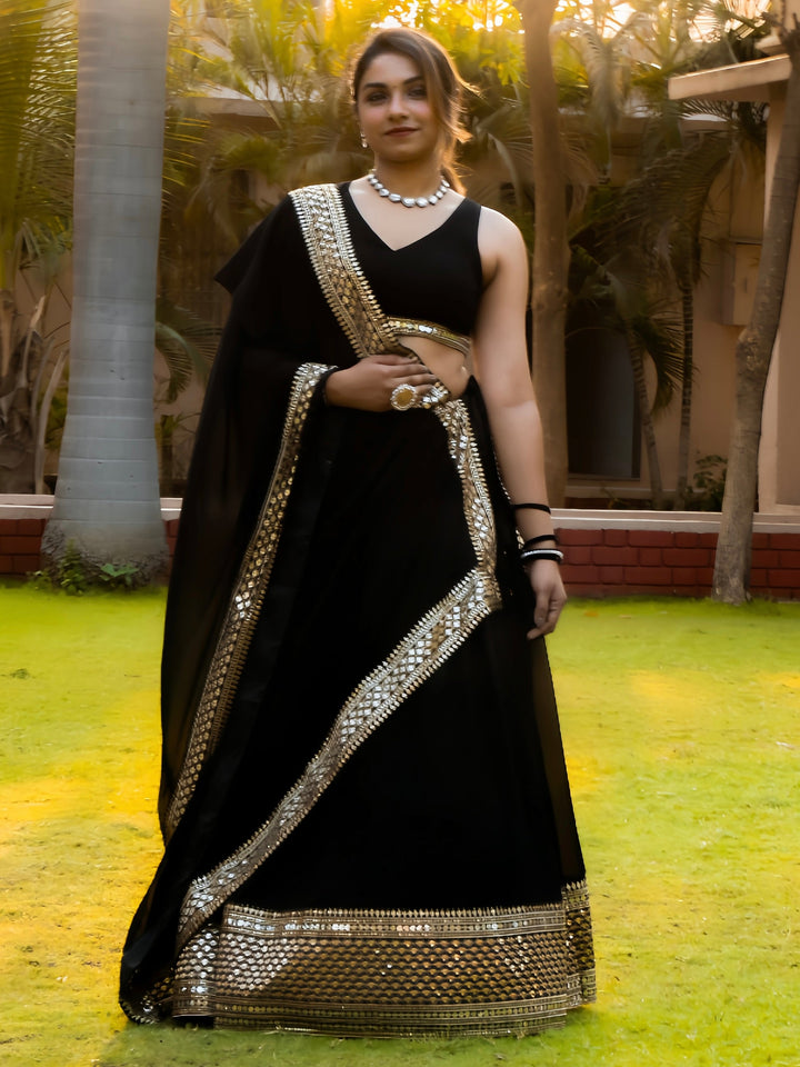 Black Zari Embroidered Georgette Reception Wear Lehenga Choli