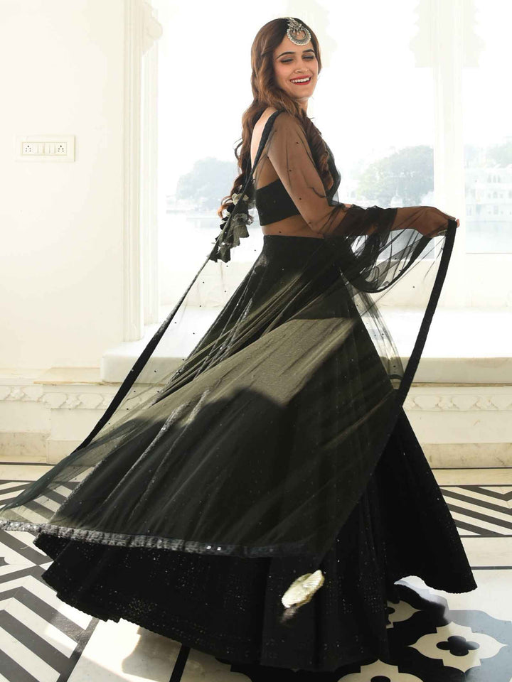 Black Sequins Georgette Party Wear Lehenga Choli