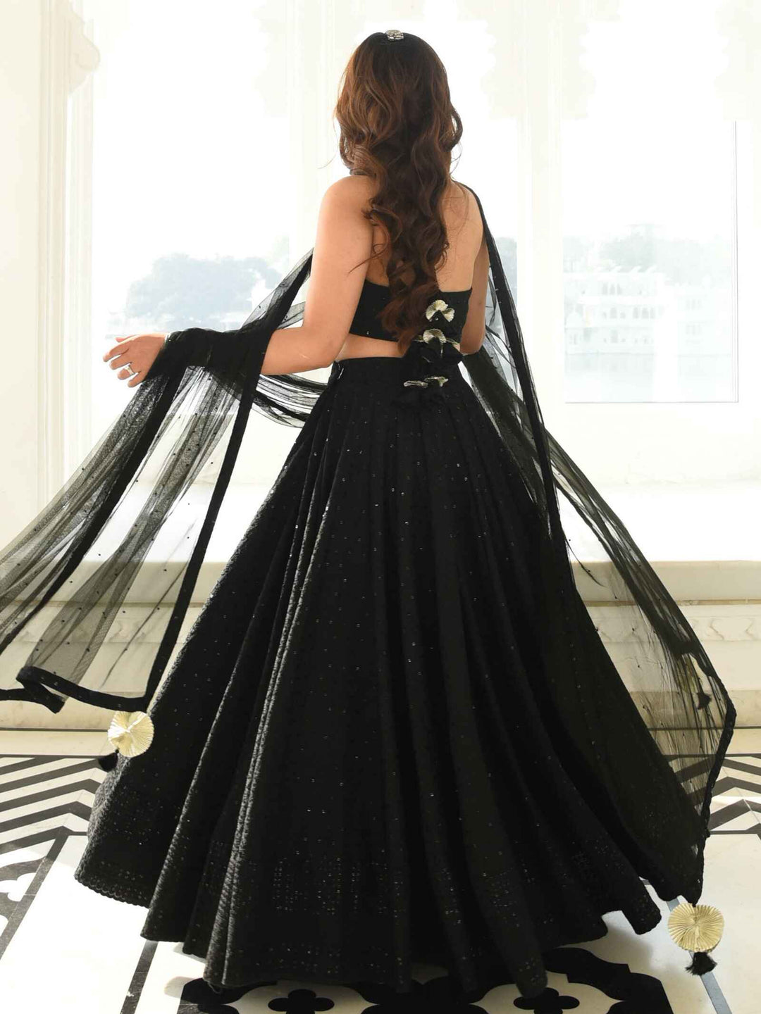 Black Sequins Georgette Party Wear Lehenga Choli