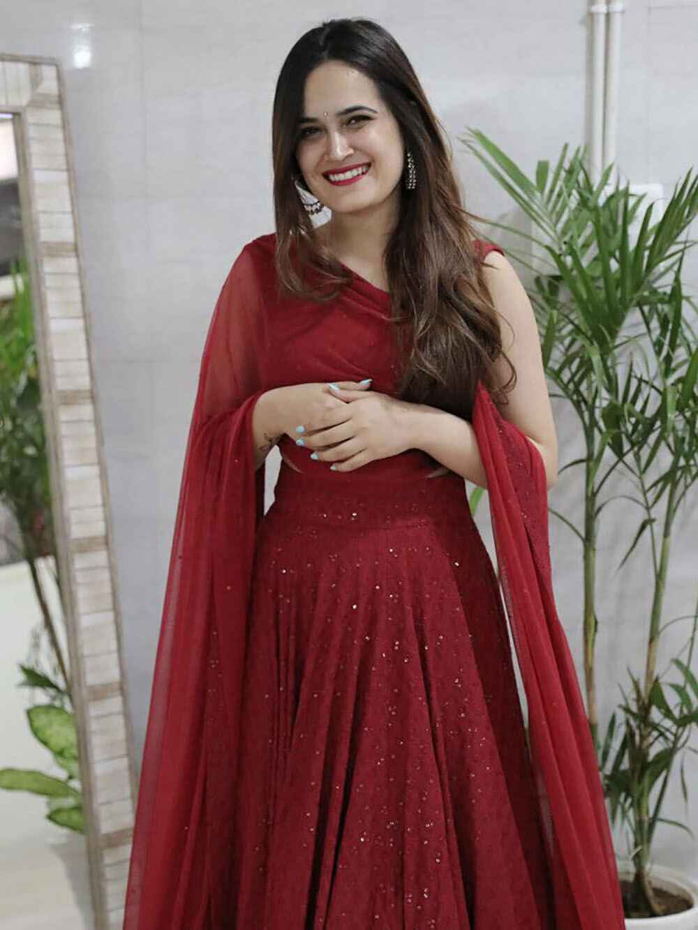Maroon Sequins Georgette Wedding Lehenga Choli With Dupatta