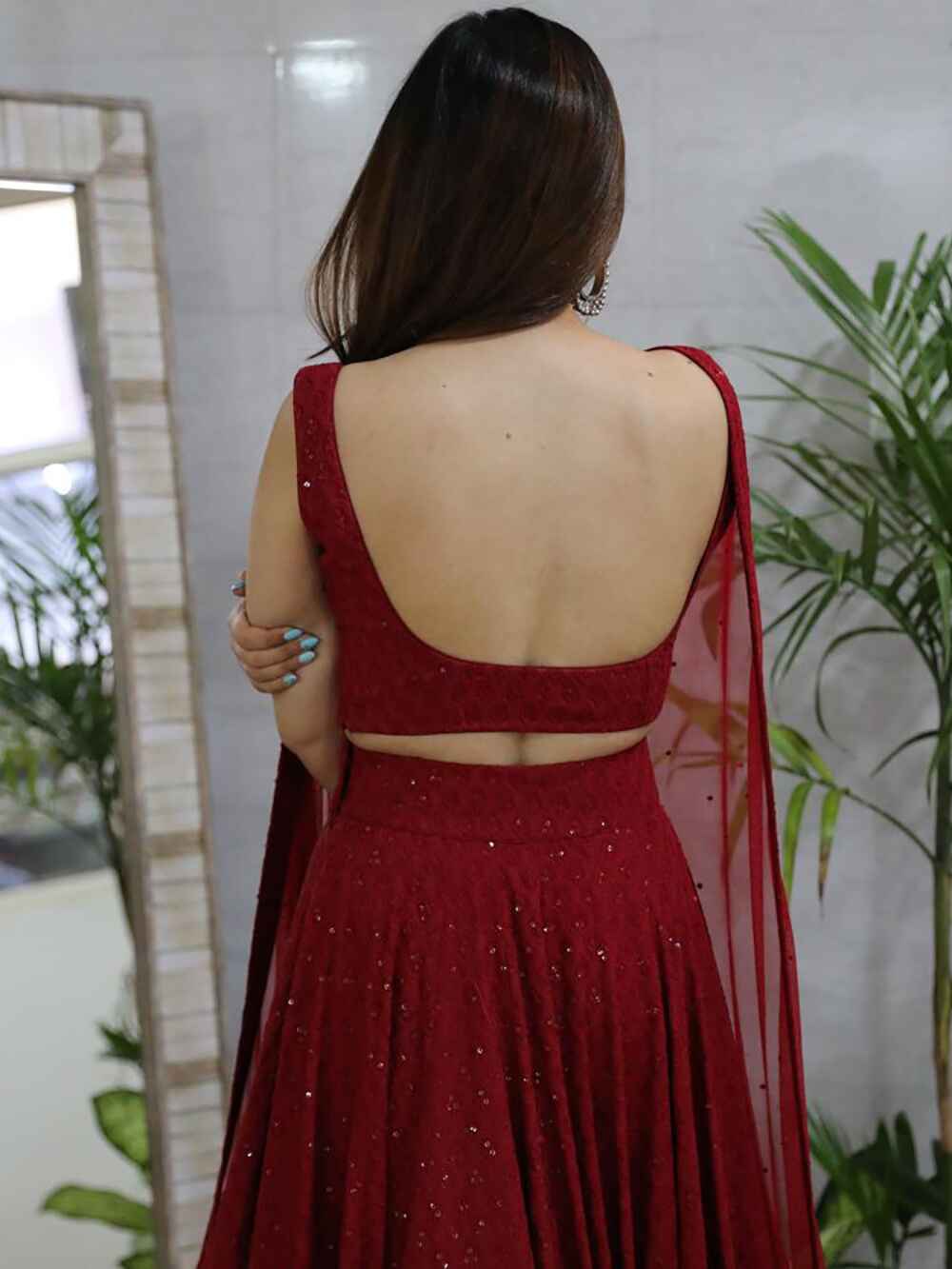 Maroon Sequins Georgette Wedding Lehenga Choli With Dupatta