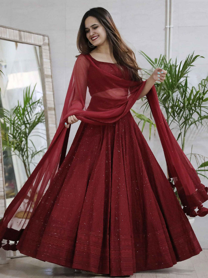 Maroon Sequins Georgette Wedding Lehenga Choli With Dupatta