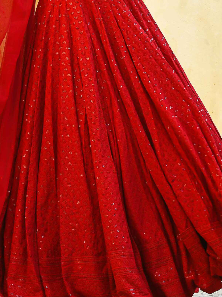 Red Sequins Georgette Sangeet Wear Lehenga Choli